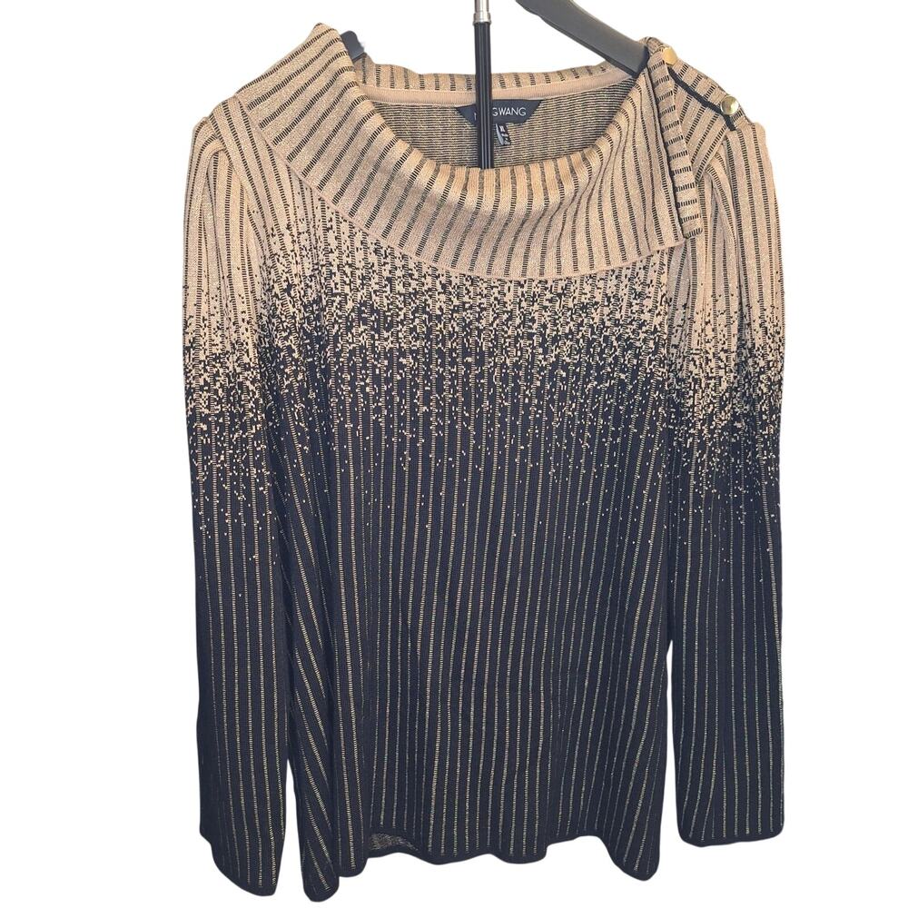 NWT Ming Wang Metallic Gold Black Ombre Stripe Knit Sweater Top Cowl Neck XL